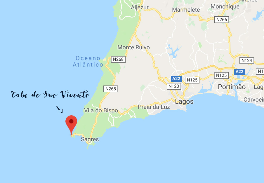 Map of Western Algarve - Cabo de Sao Vicente - journeyplane.com